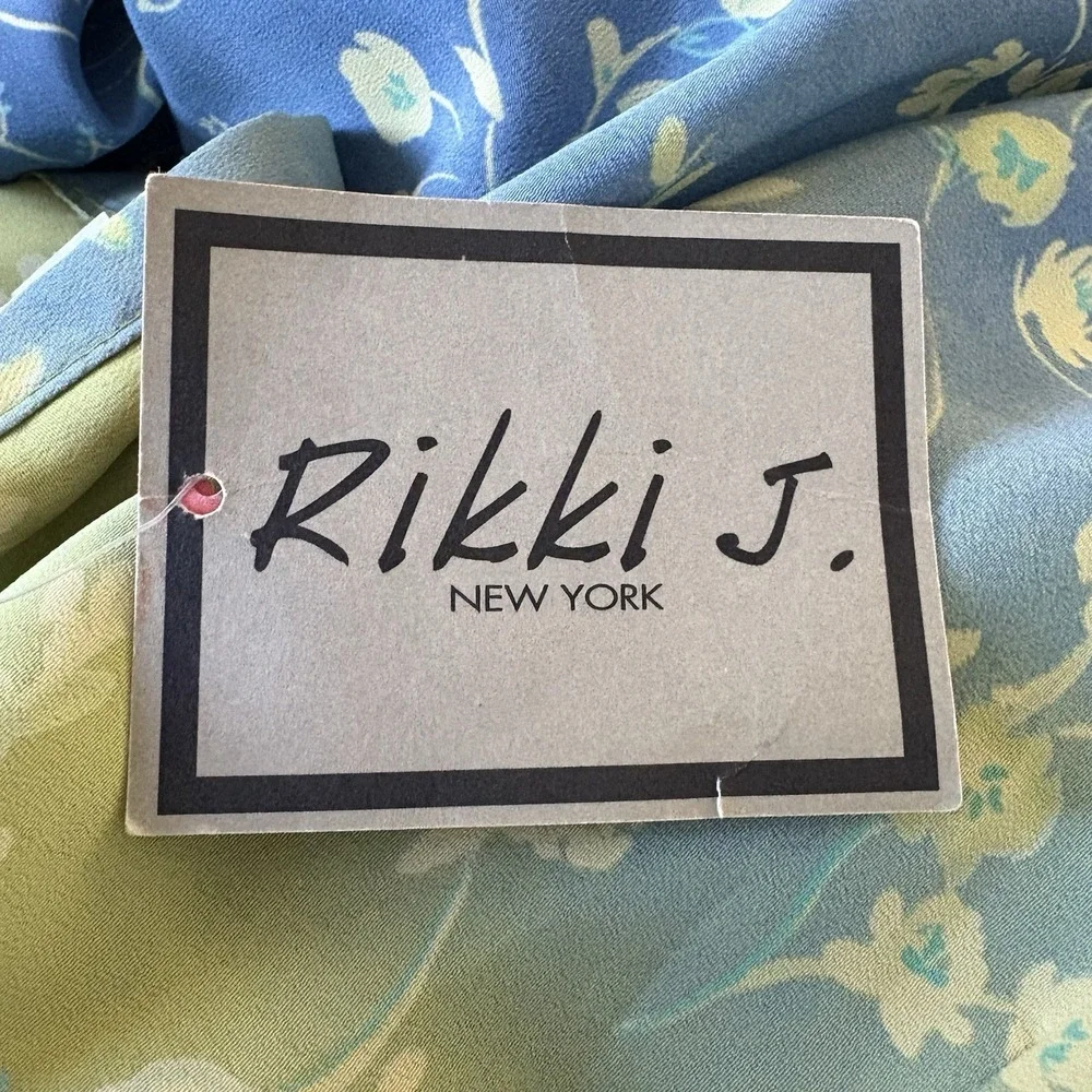 Rikki J. New York Floral Ombre Mini Skirt Blue Green Made in USA 4548 Large NWT